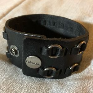 Unisex Black Leather Cuff Calvin Klein